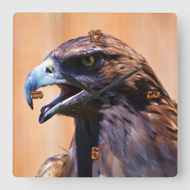 Relógio Quadrado Retrato II da arte dos animais selvagens da águia (Frente)