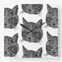 Retrato Ornamental de Gato Negro e Branco