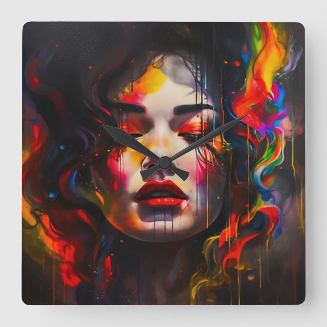 Relógio Quadrado Retrato Surreal Negrito (Frente)