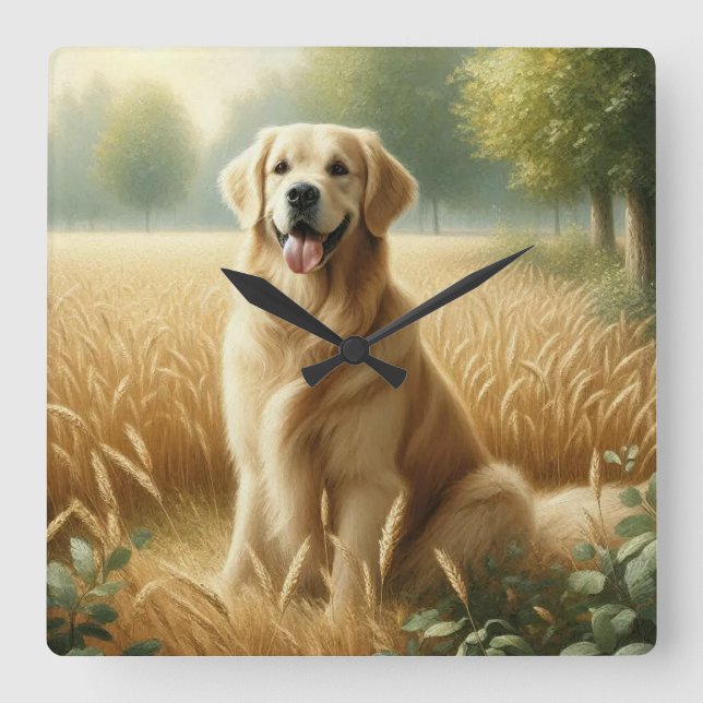 Relógio Quadrado Retriever Dourado (Frente)
