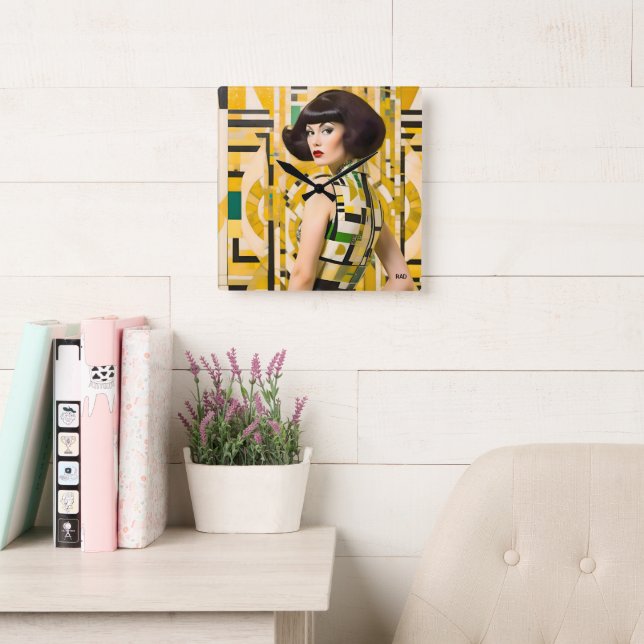 Relógio Quadrado Retro 60's Beauty Geometric fashionplate yellow (Sala de leitura)