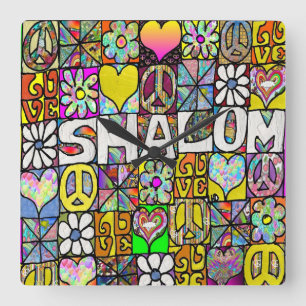Relógio Quadrado Retro anos 60 Psicodélico Shalom AMOR