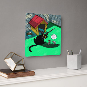 Relógio Quadrado Retro Cartoon Black Cat Wall Clock