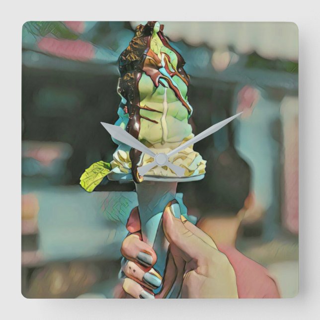 Relógio Quadrado Retro ice cream popsicle (Frente)