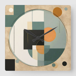 Relógio Quadrado Retro Negrito: Círculos de Abstrato e Retângulos