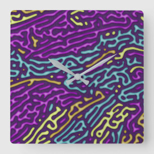 Relógio Quadrado Retro Neon Maze Pattern - Estético Arcade