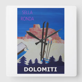 Relógio Quadrado Retro Poster Dolomés Itália em Sella Ronda