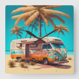 Relógio Quadrado Retro RV e Palmeiras