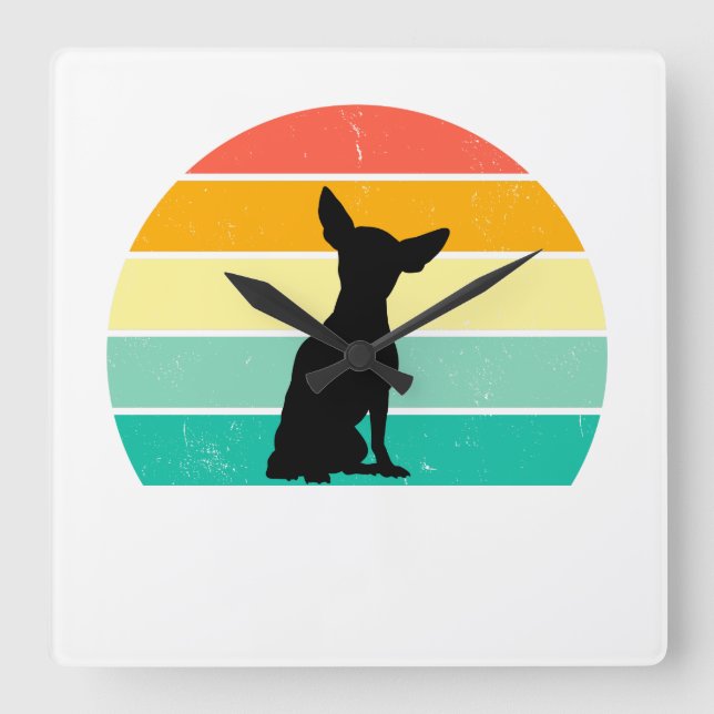 Relógio Quadrado Retro Sunset Chihuahua (Frente)