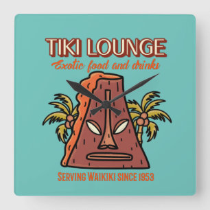 Relógio Quadrado Retro Waikiki Tiki Lounge Impressão