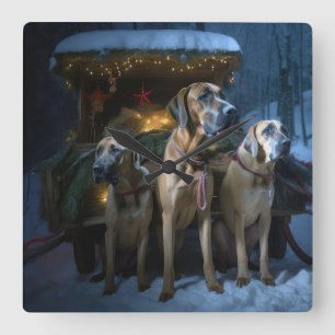 Relógio Quadrado Rhodesian Ridgeback Trineve Trenó de Natal Decoraç