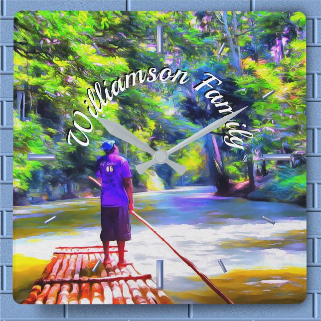 Relógio Quadrado Ribeirinho jamaicano Ride J001 Square Wall Clock (Criador carregado)