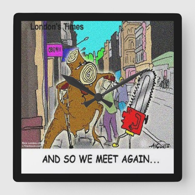 Relógio Quadrado Rick Funny London Treehugger Wall Clock (Frente)