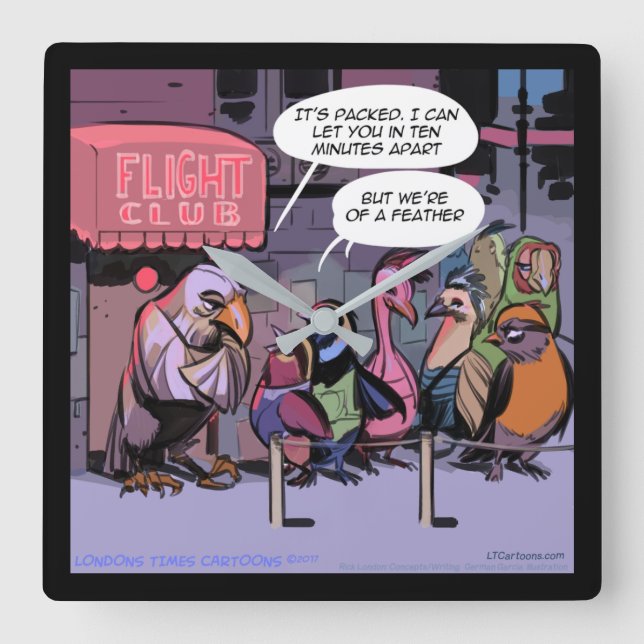 Relógio Quadrado Rick London "Birds Of A Feather" Engraçado Wallclo (Frente)