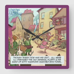 Relógio Quadrado Rick London Funny Dog Vs Cat Square Wall Clock