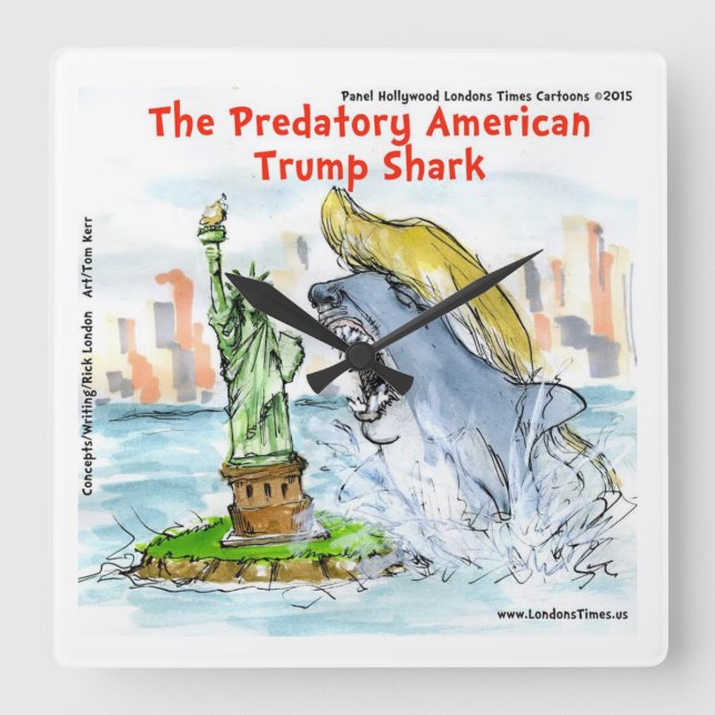 Relógio Quadrado Rick Londres Funny Trump Shark Square Wall Clock (Frente)