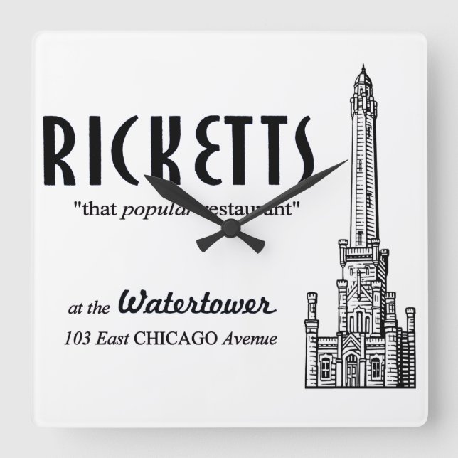 Relógio Quadrado Rickets Restaurant, Chicago, Illinois (Frente)