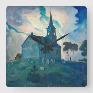 Relógio Quadrado Ridge Church por Newell Convers Wyeth