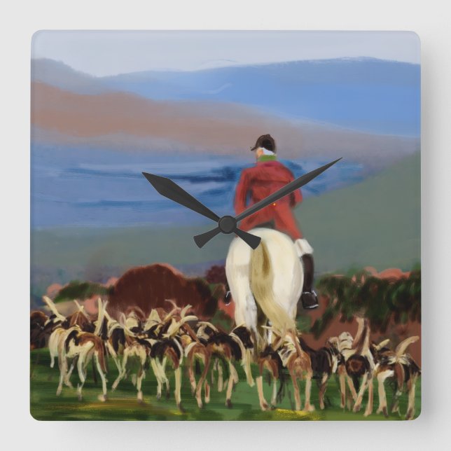 Relógio Quadrado Riding to the Hounds Wall Clock  (Frente)