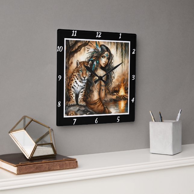 Relógio Quadrado Ritmo Nativo: Dança Selvagem Ritual do Pace de Tig (Escritório)