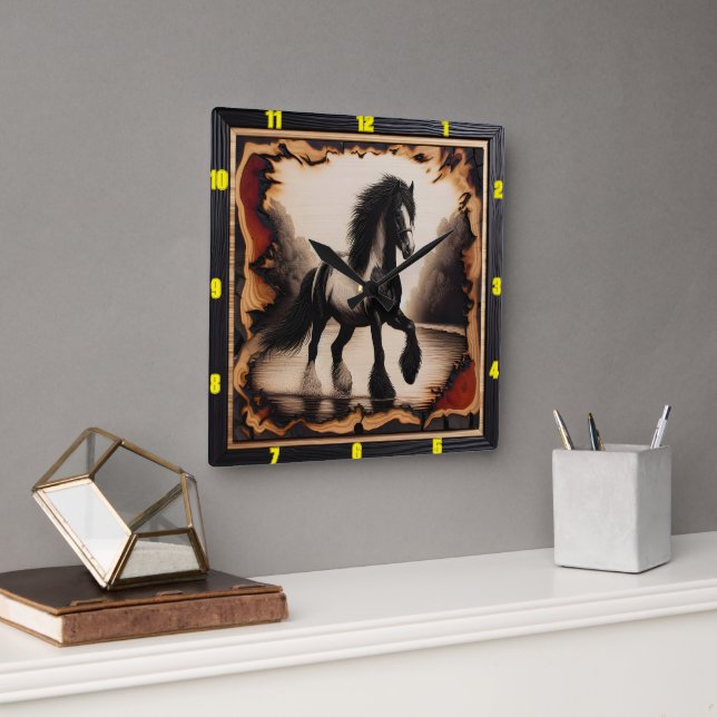 Relógio Quadrado Riverbank Monocromo: Vanner Cigarro Charred Wood (Escritório)