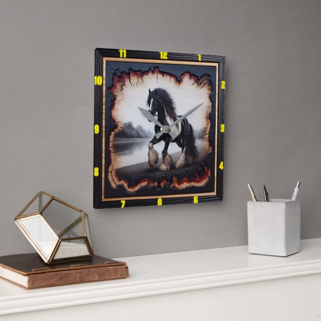 Relógio Quadrado Riverside Trot: Vanner Cigarro Charred Wood (Escritório)