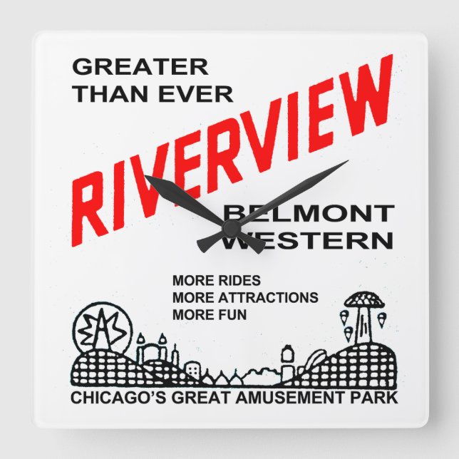Relógio Quadrado Riverview Amusement Park, Chicago, IL 1904-1967 (Frente)