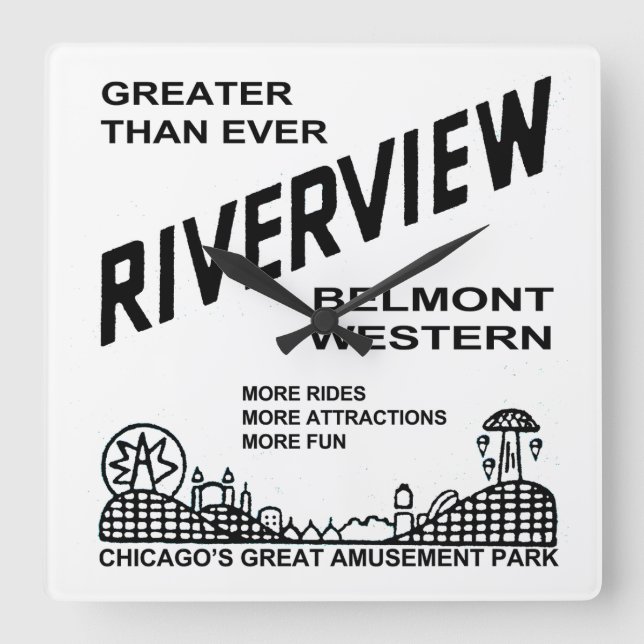 Relógio Quadrado Riverview Amusement Park, Chicago, IL 1904-1967 (Frente)