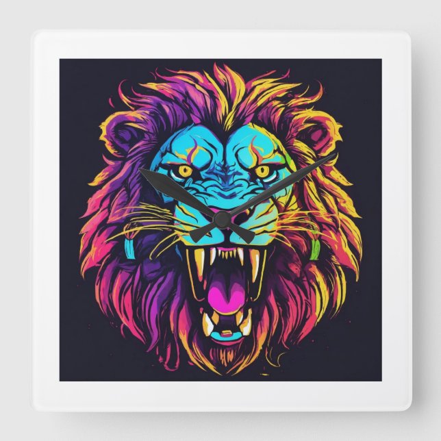 Relógio Quadrado "Roaring Majestade Tiger Face Wall Clock" (Frente)