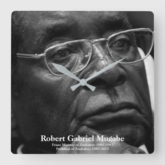 Relógio Quadrado Robert G. Mugabe, Presidente do Zimbabué (Frente)