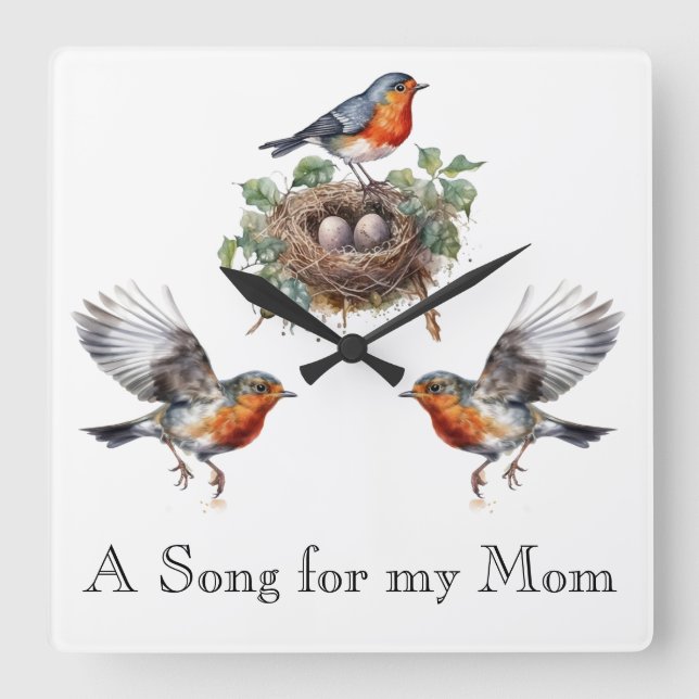 Relógio Quadrado Robin Bird Wall Clock (Frente)