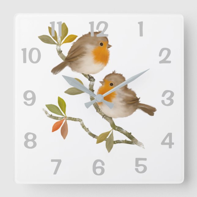 Relógio Quadrado Robin Redbreast Wall Clock (Frente)