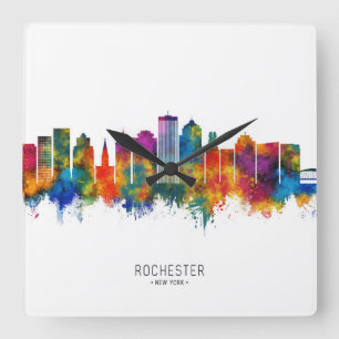 Relógio Quadrado Rochester New York Skyline