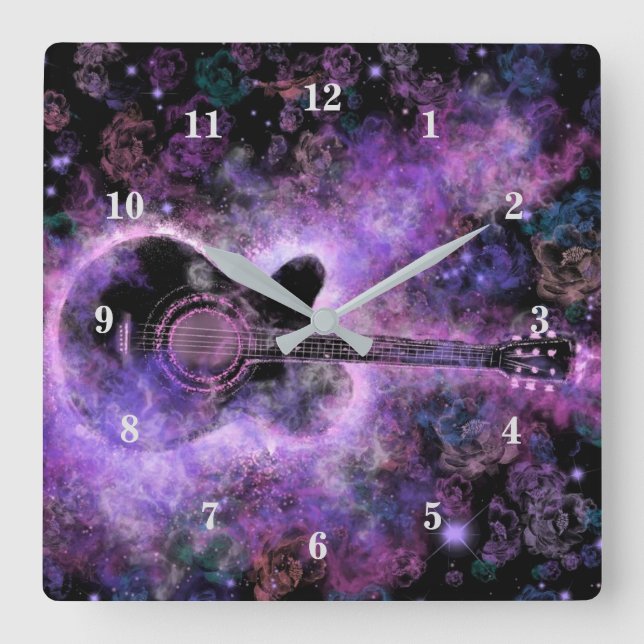 Relógio Quadrado Rock Guitar Wall Clock Rock and Roll Music (Frente)