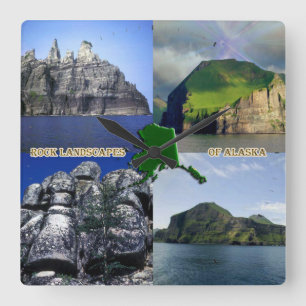 Relógio Quadrado Rock Landscapes da Colagem do Alasca