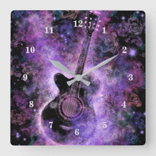 Relógio Quadrado Rock N Roll Guitar Wall Clock - Música Quente