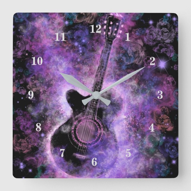 Relógio Quadrado Rock N Roll Guitar Wall Clock - Música Quente (Frente)
