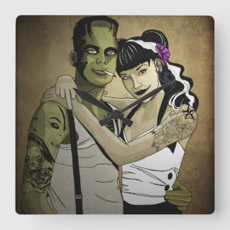 Relógio Quadrado Rockabilly Frank e Bride