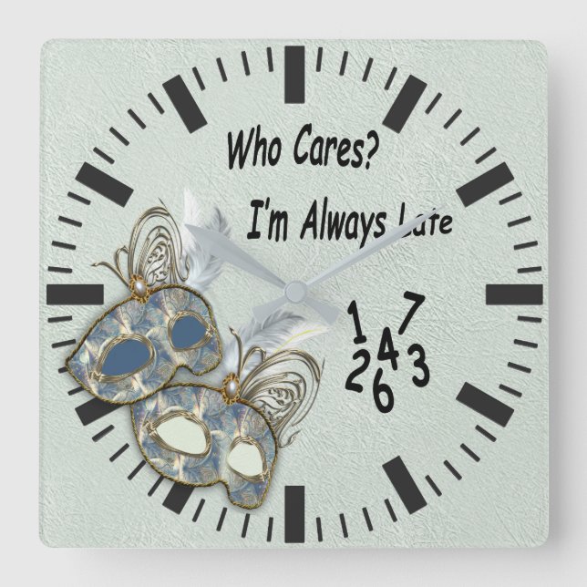 Relógio Quadrado Rococo Rich Pattern design com Máscaras (Frente)