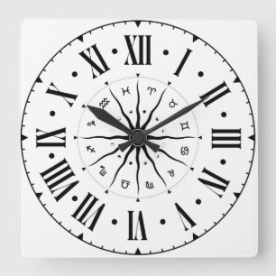 Relógio Quadrado Roda Horoscópica Com Números Romanos