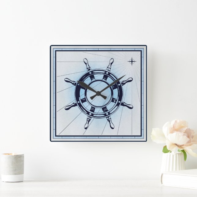 Relógio Quadrado Roda náutica Vintage (Lar)