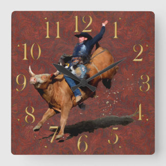 Relógio Quadrado Rodeo Cowboy Bull-Riding Western Themed Clock