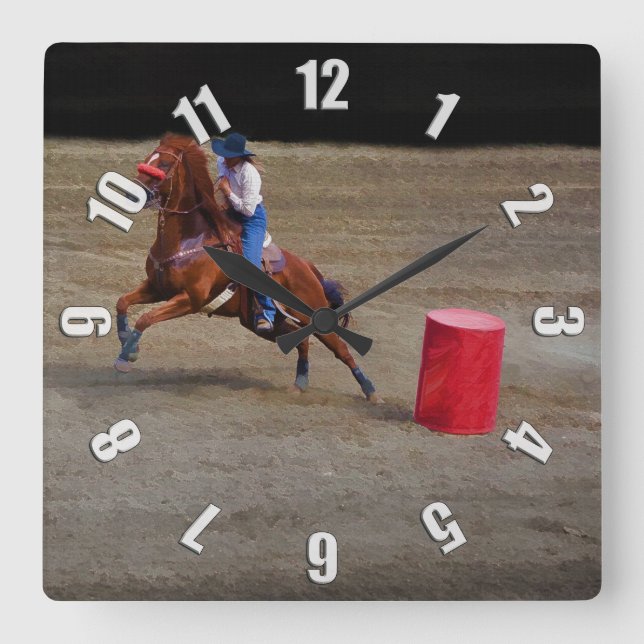 Relógio Quadrado Rodeo Cowgirl Barrel-Racing Western Themed Clock (Frente)