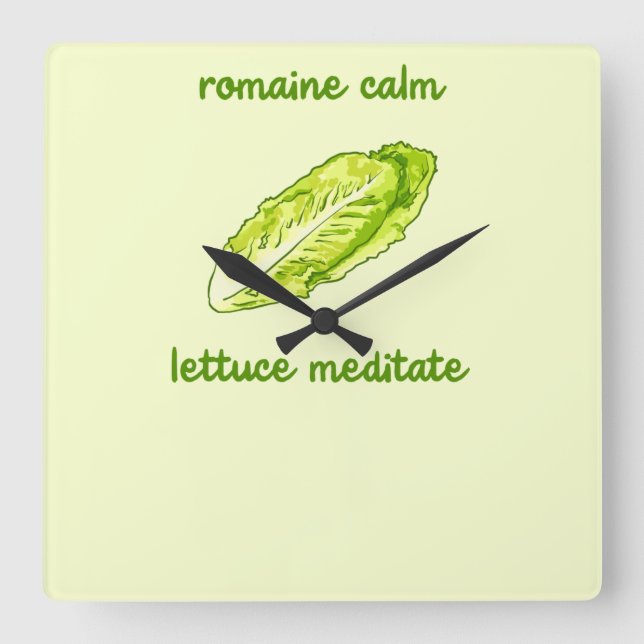 Relógio Quadrado "Romaine Calm - Meditação de Alface" (Frente)