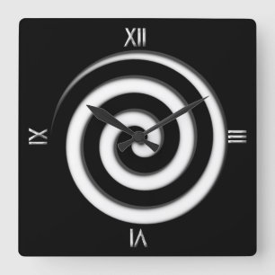 Relógio Quadrado Roman 4 Numeral Black Spiral Wall Clock