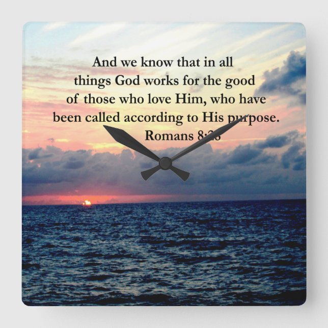 RELÓGIO QUADRADO ROMANOS 8:28 FÉ (Frente)