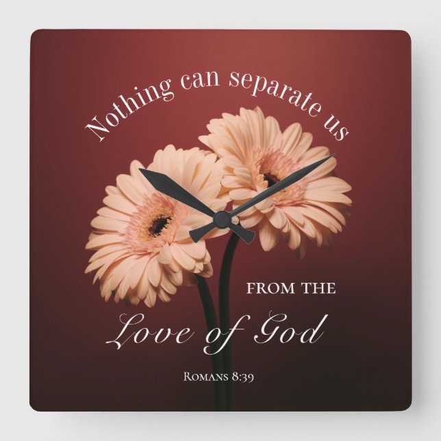 Relógio Quadrado Romanos 8 39 Amor de Deus Bíblia Verso Rosa Brown (Frente)
