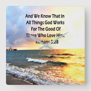 RELÓGIO QUADRADO ROMANOS RETIRANDO FOTO DE SCRIPTURE 8:28