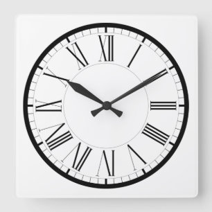 Relógio Quadrado Römische Ziffern rund schwarz weiss klassische