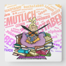 Relógio Quadrado Rona - Bücherwurm /